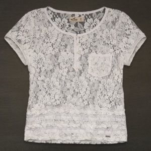 Hollister Navy Blue Lace Henley Blouse | Size: M